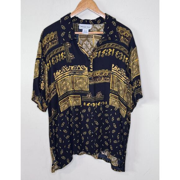 California Krush Tops - California Krush 80s Black, Yellow, Gold Short Sleeve Button Down Size: 1X